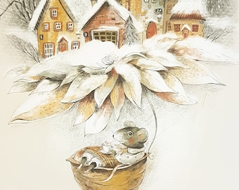 Carte postale souris Illustration de maison Carte postale Noël A5