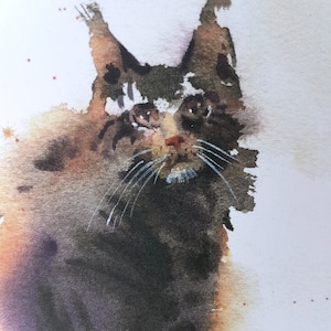 Zły portret Kot Maine Coon Kot pręgowany Akwarela Kot z ludzką twarzą