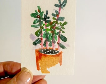 Greenery watercolor miniature painting Botanical small wall art