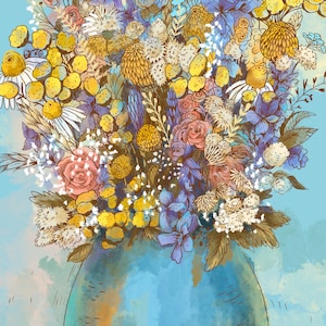 Carte vase de fleurs Bouquet de fleurs sauvages Carte fleurs Cottagecore cadeau pour maman carte postale A5