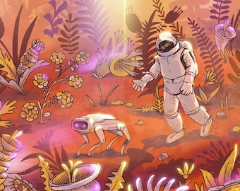 Mars card Explore Mars postcard A5 Space illustration Life on Mars astronaut gift
