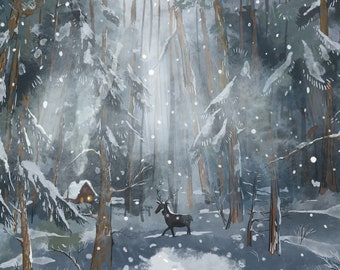 Carte postale forêt d'hiver A5