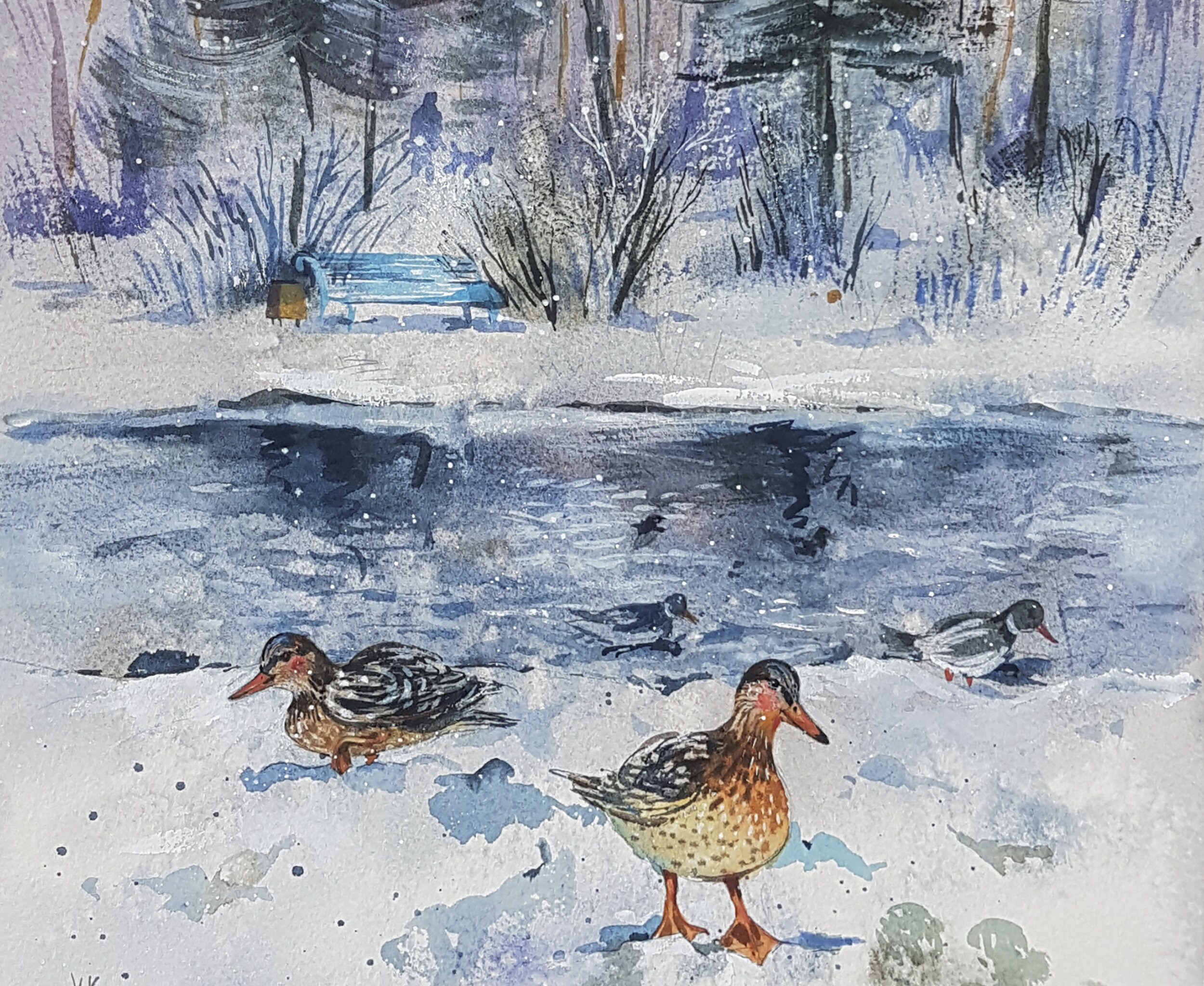 Wilde Enten Gemälde Winterteich Original Gemälde Etsy
