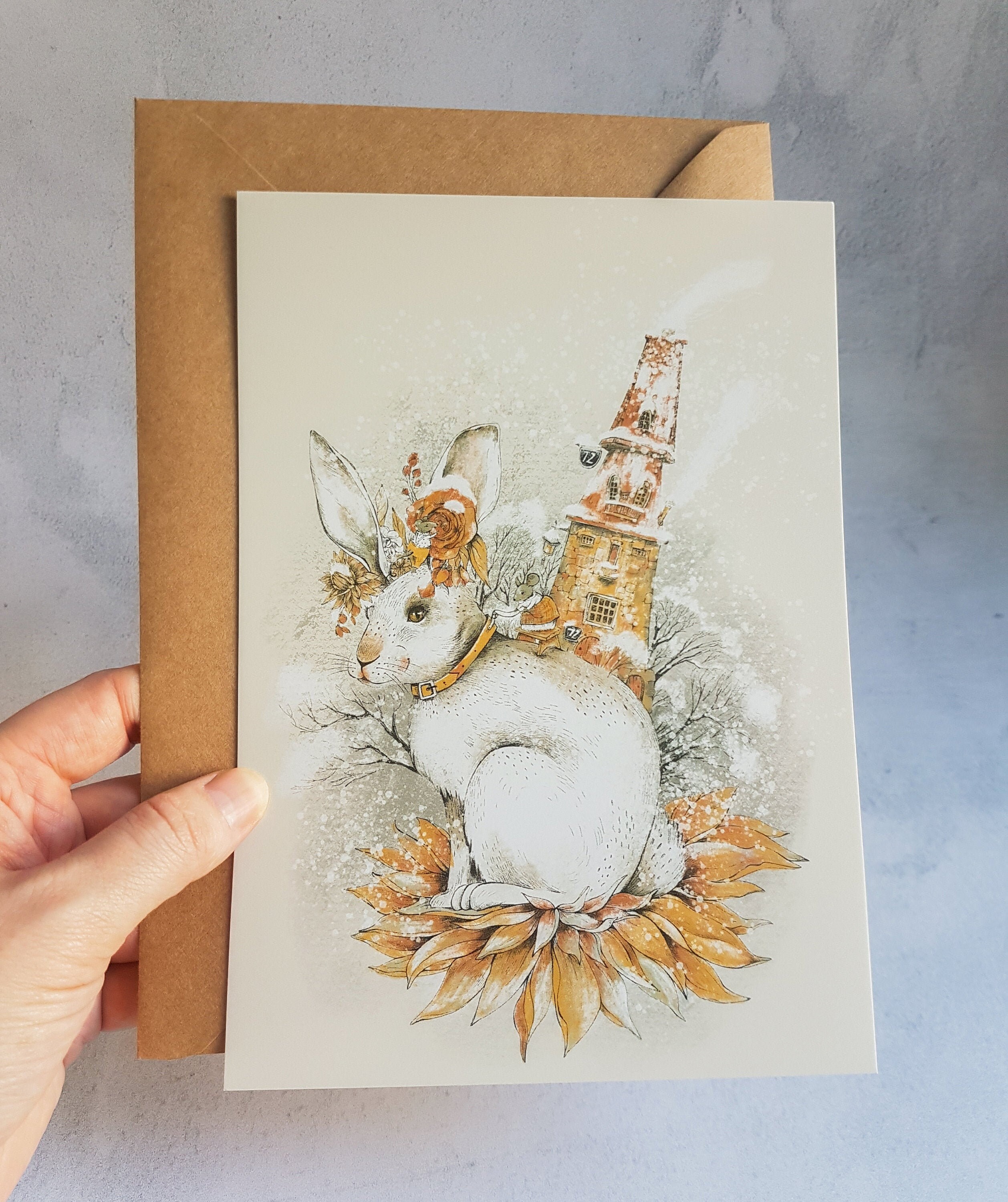 A5 Rabbit White Rabbit Print Postcard A5 Rabbit Postcard White Hare Card Kraft ...