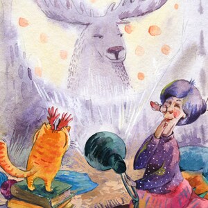 Carte postale aquarelle Carte de chat douillette Carte de chat rigolote Cadeau grand-mère
