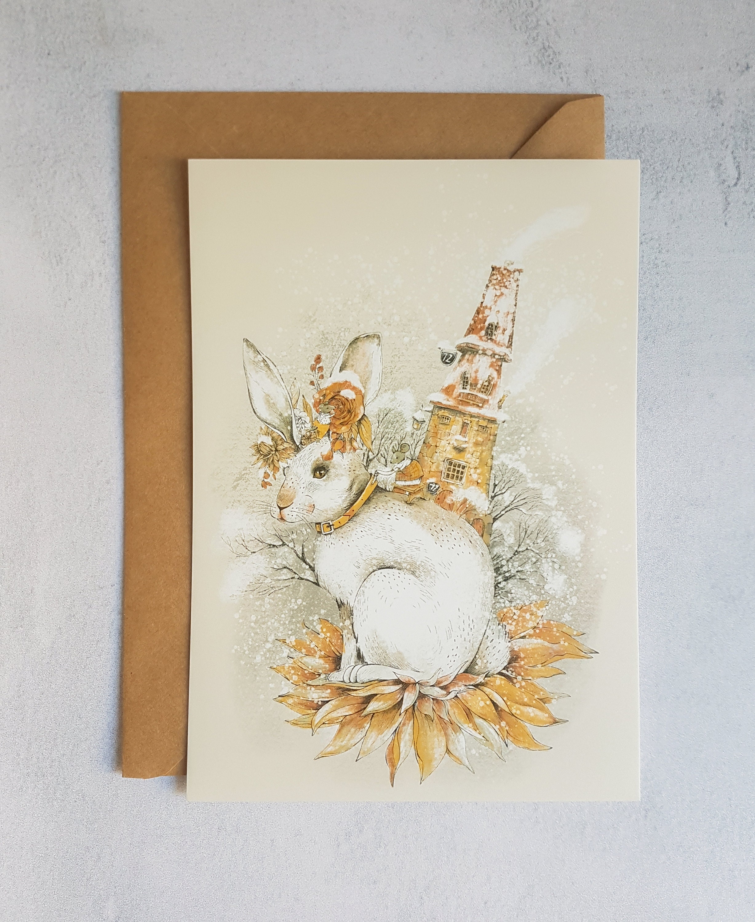 White Rabbit Postcard White Rabbit Print Postcard A5 Rabbit Postcard White Hare Card Kraft ...