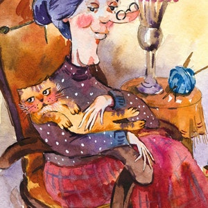 Gezellige kattenkaart warme wensen aquarel ansichtkaart