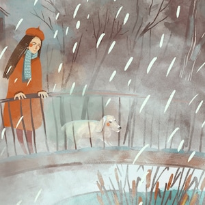 Postal de día lluvioso A5 Tarjeta de día brumoso Tarjeta de felicitación de niña bajo la lluvia Postal de naturaleza