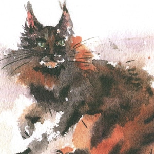 Cartolina acquerello gatto tartaruga Cartolina gatto Maine Coon A5