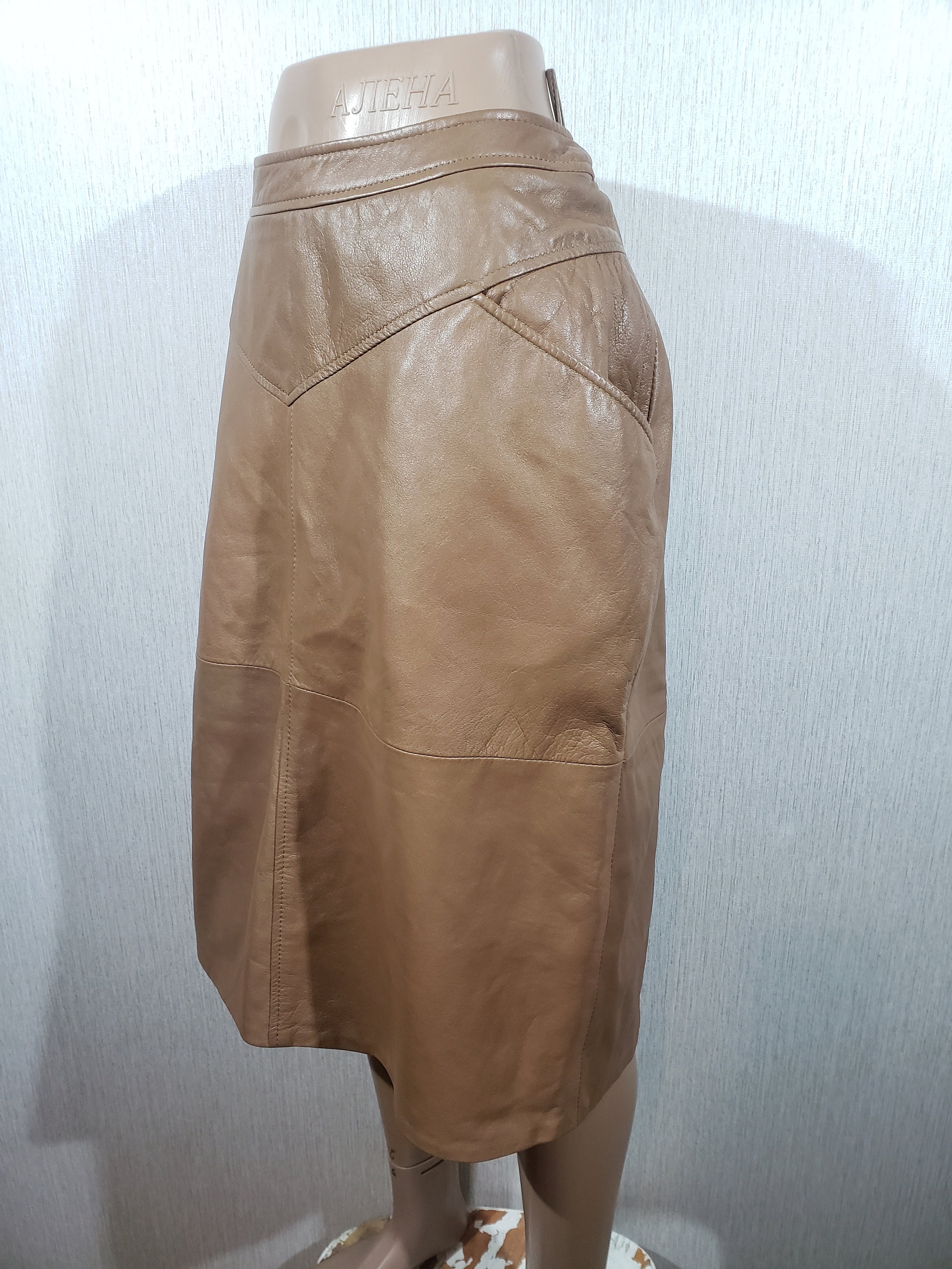 Stylish Brown Leather Skirt. Brown Genuine Leather Skirt With