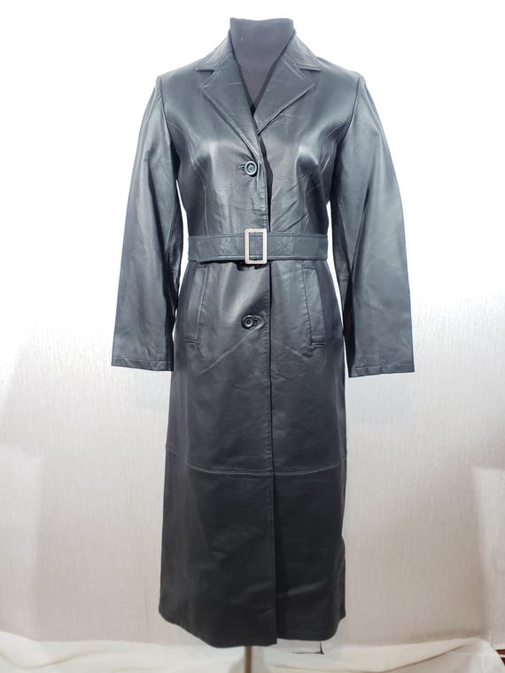 Vintage Black Genuine Leather Long Jacket: Belted Women's Coat - Etsy