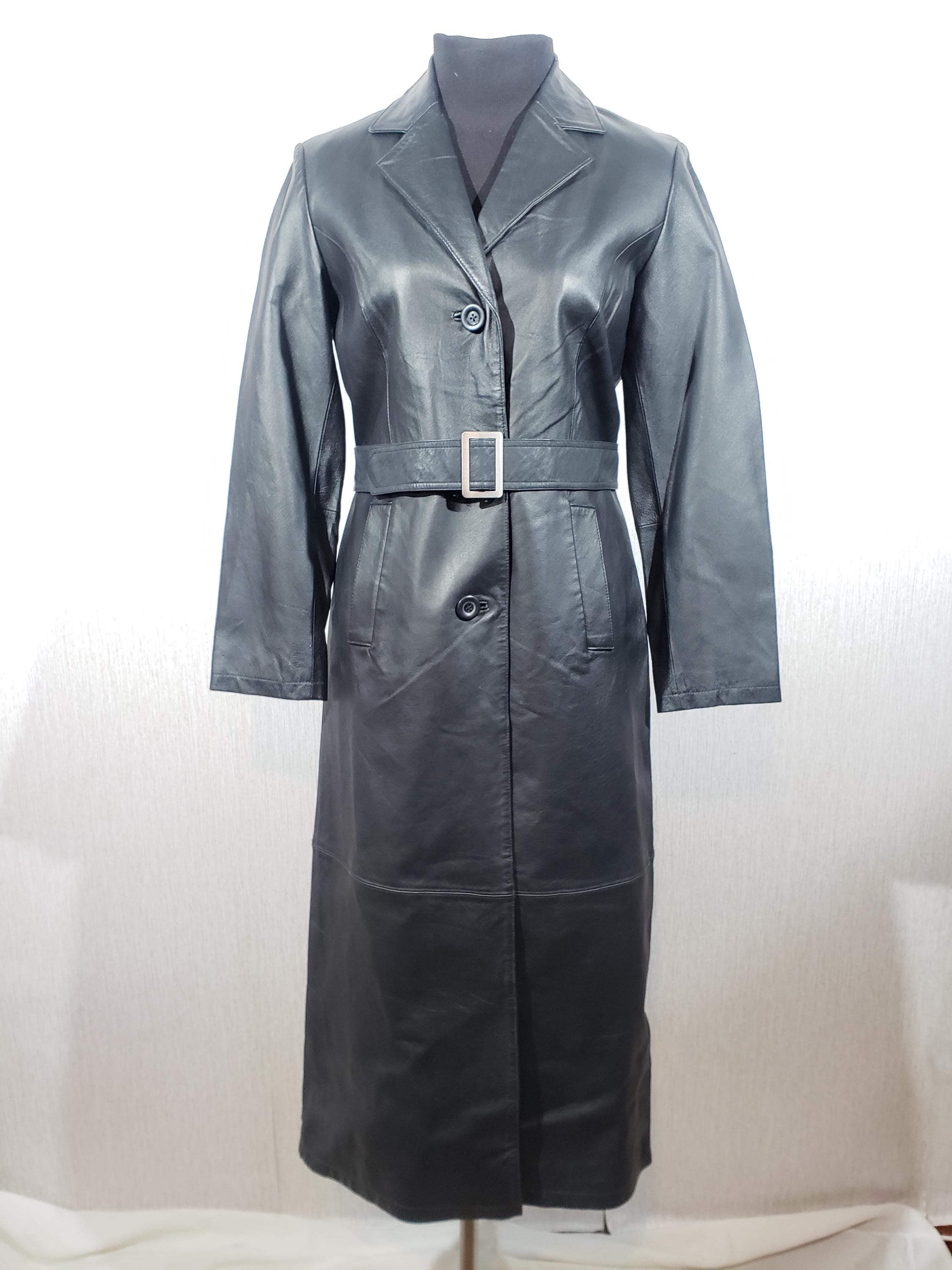 Vintage Black Genuine Leather Long Jacket: Belted Women's Coat - Etsy
