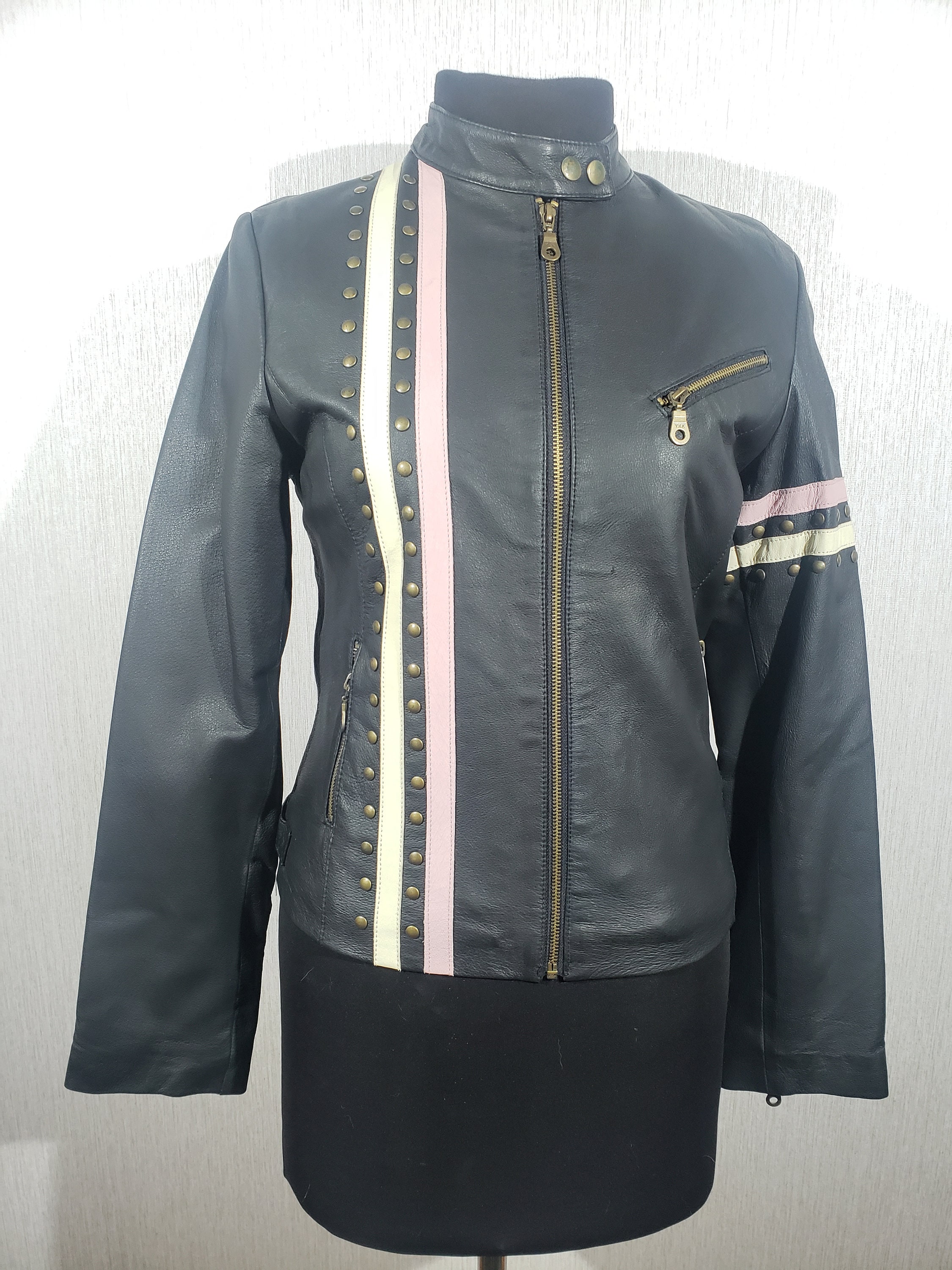 Vintage Black Rocker Woman Jacke. Leather Woman's Jacket