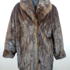 Vintage Brown Mink Fur Coat: Trapezoid Cut, Leather Cuffs