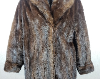 Vintage Brown Mink Fur Coat: Trapezoid Cut, Leather Cuffs