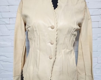 Vintage Yellow Leather Jacket: Women's Lightweight Button Up