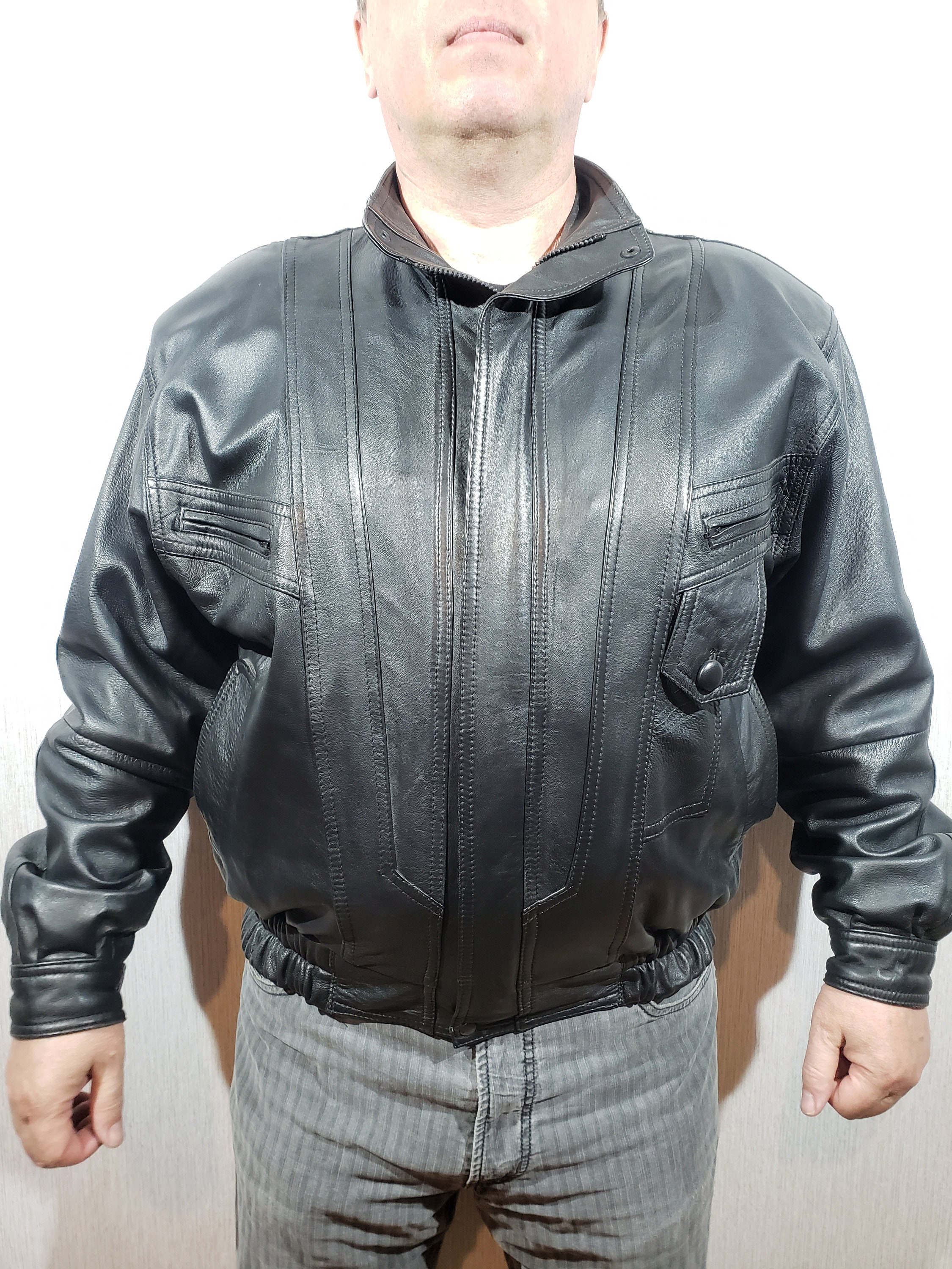 Reliable Men's Leather Jacket With a Zipper. Black Men's Reliable Men's Leather Jacket With a Zipper. Black Men's