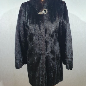 Vintage Mink Fur Coat: Dark Brown Trapezoid Cut, Swarovski Clasp