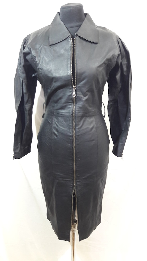 Black leather dress genuine leather dress with a z