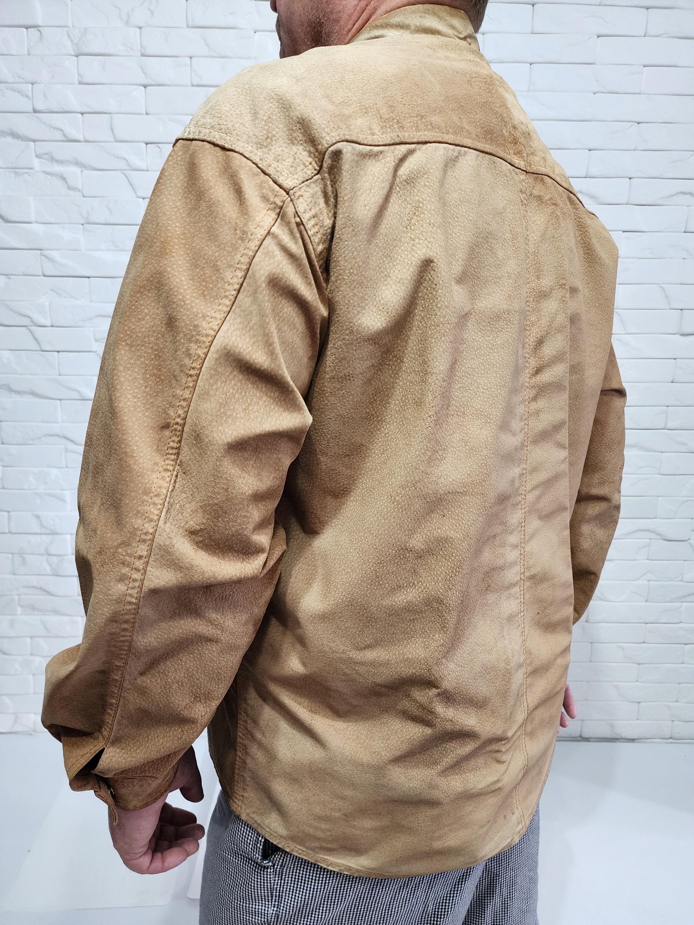 Chemise à boutons-pression marron en cuir de taureau