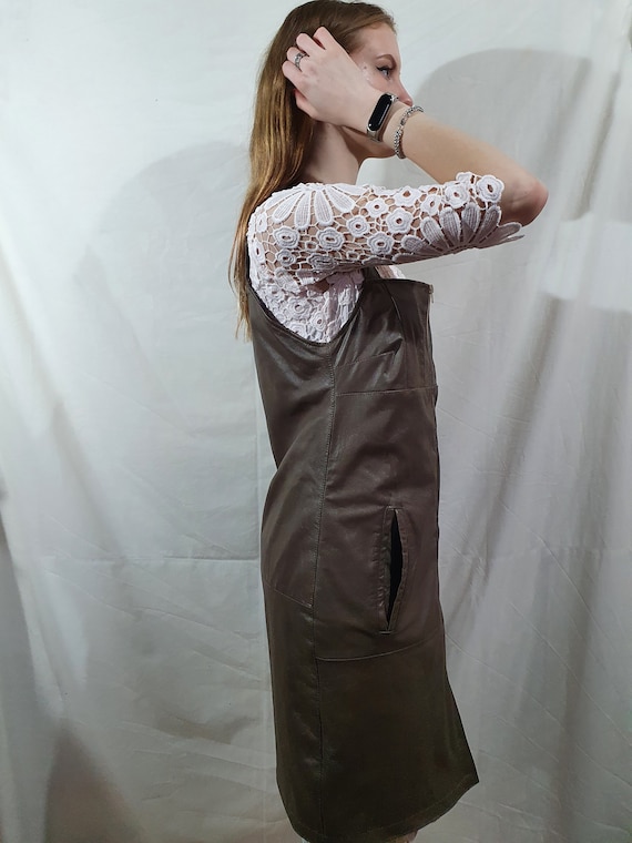 brown leather pinafore dress Deep Burgundy Satin Long-Sleeve Wrap Midi-Dress main image 1