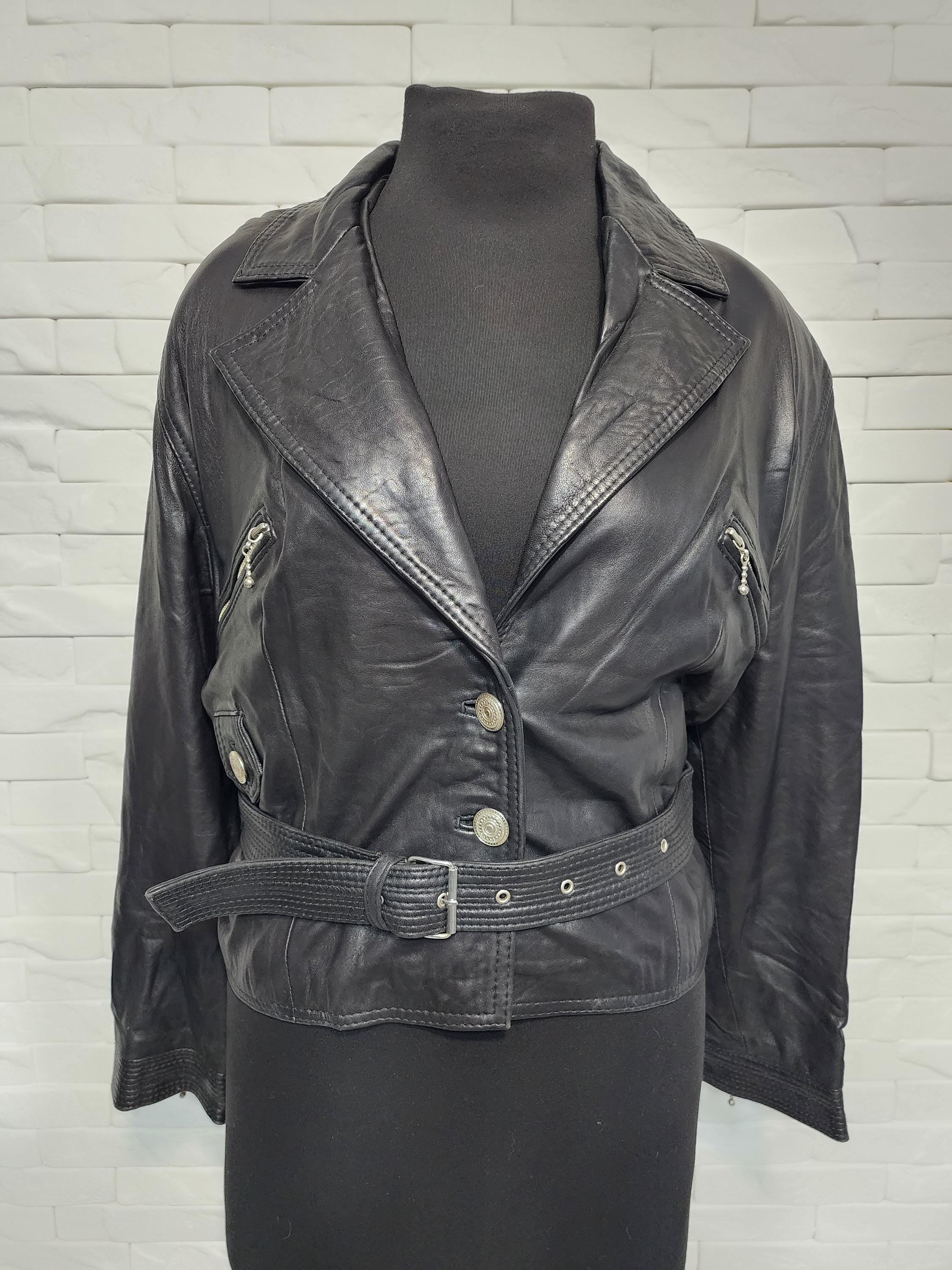 Black Leather Jacket: Women's Vintage Belted Moto Style - Etsy