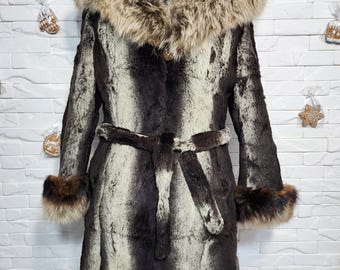 Brauner Kaninchen Pelz Mantel - Damen Vintage Pelz