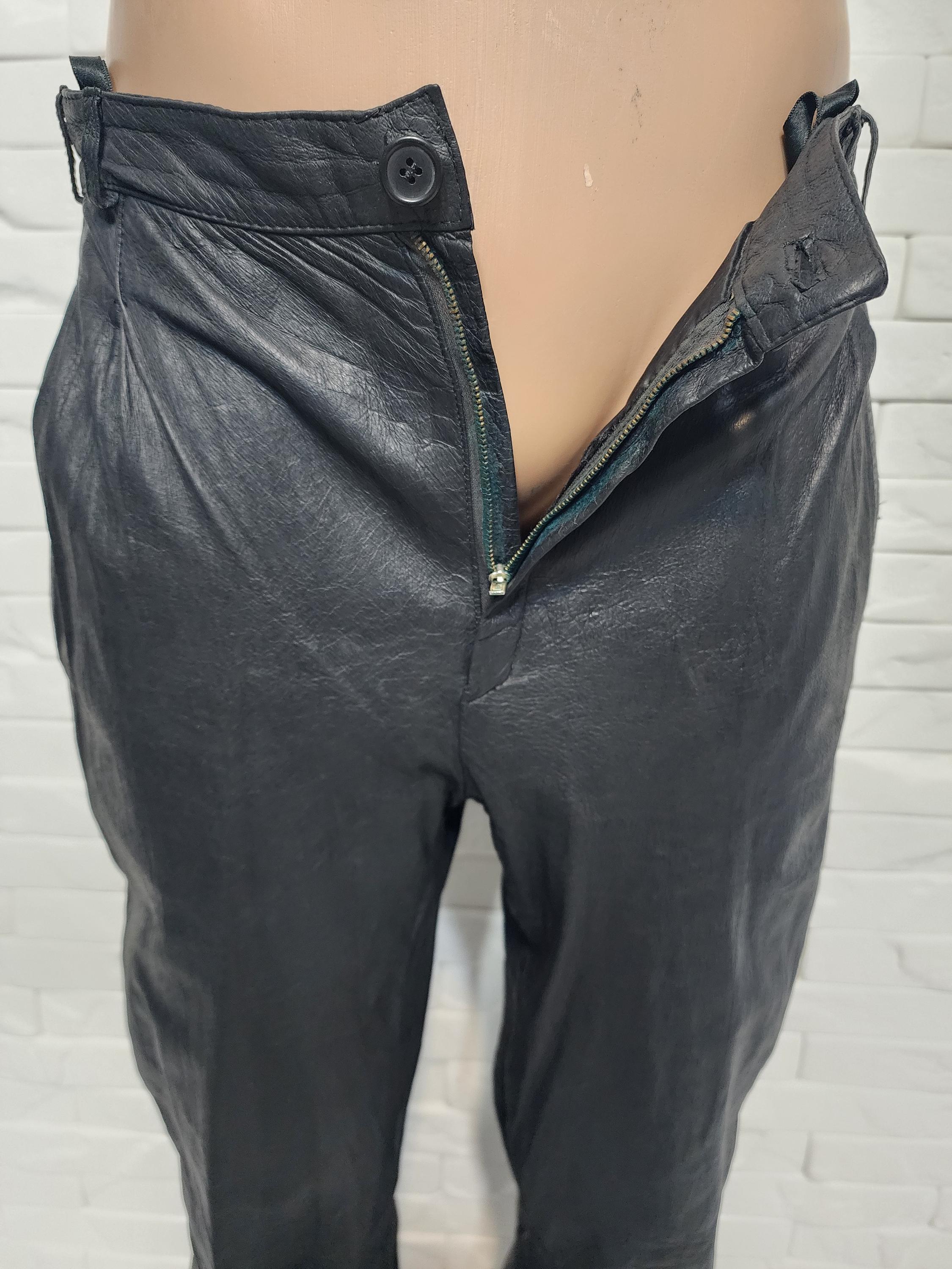 ヴィンテージブラックレザーパンツ：メンズソフトレザートラウザーズ