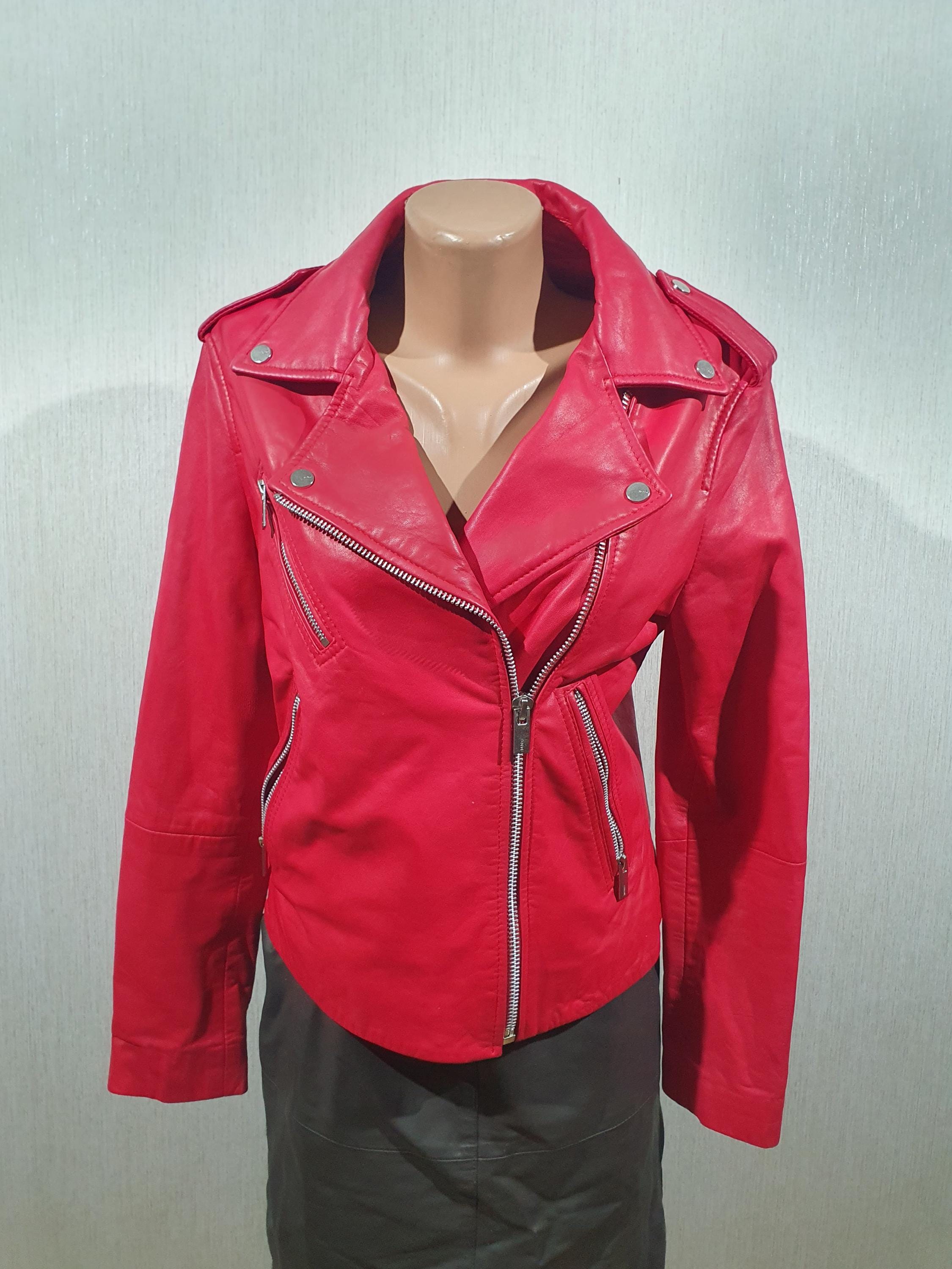 Red Leather Biker Jacket: Women's Metal Zipper Moto Jacket - Etsy