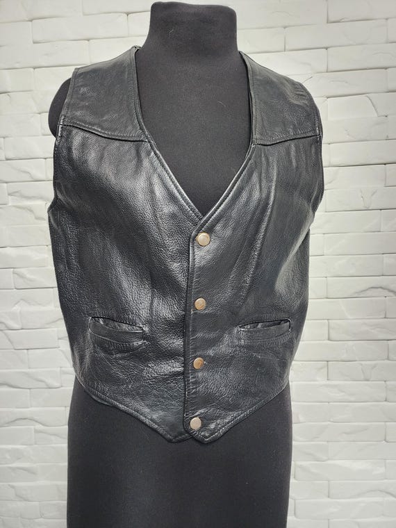 Genuine Leather Vest: Black Waistcoat