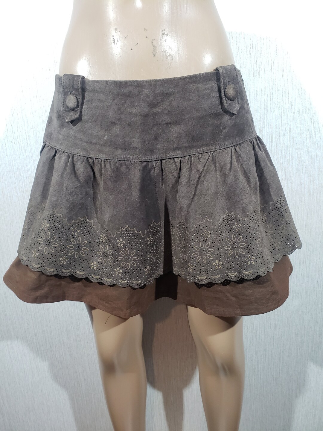 Dark Brown Studded PU Leather Skirt main image 0