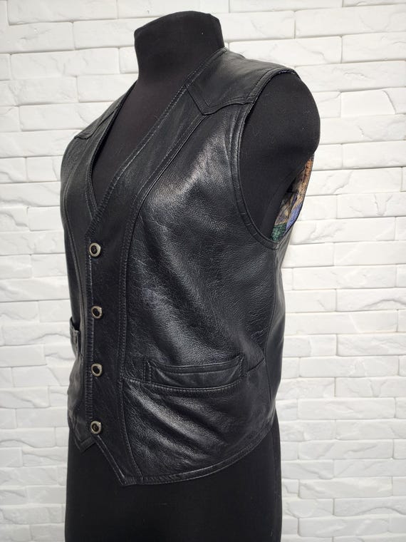 Genuine Leather Vest: Black Waistcoat View 2