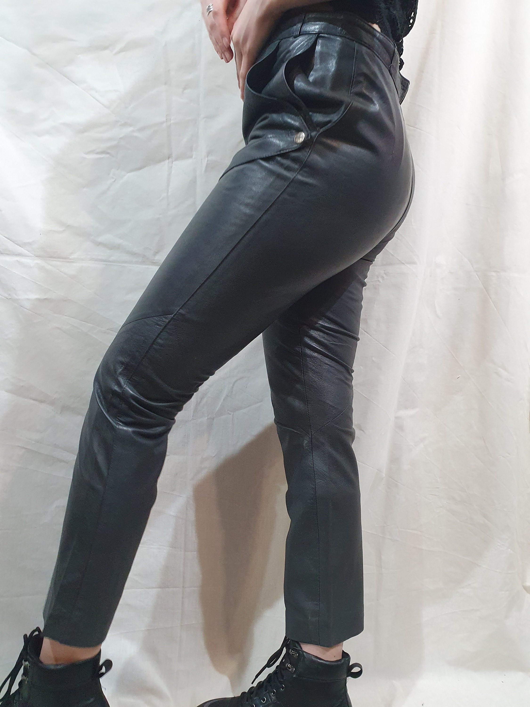 Lovely women's leather pants. Gray women's genuine | Etsy