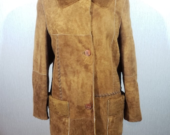 Vintage Light Brown Sheepskin Coat: Women's Leather Weave Winter Coat