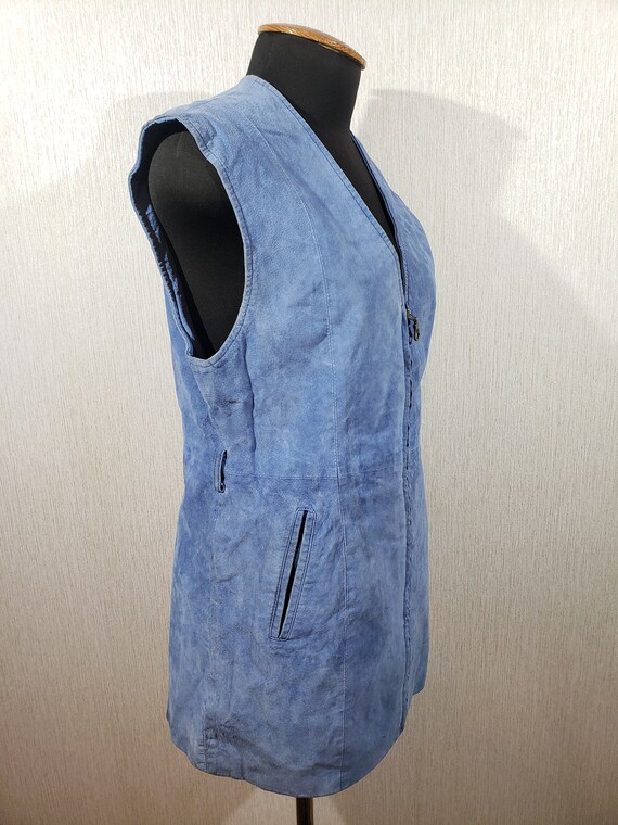 Stylish women's vest made of genuine suede. Blue … - image 3