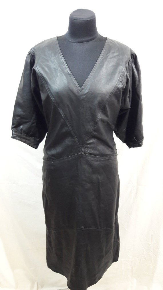 Noble women's leather long dress. Black women's dr