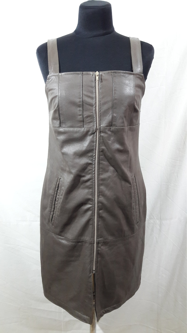 Brown leather dress womens leather dress with a zipper Cute women leather dress