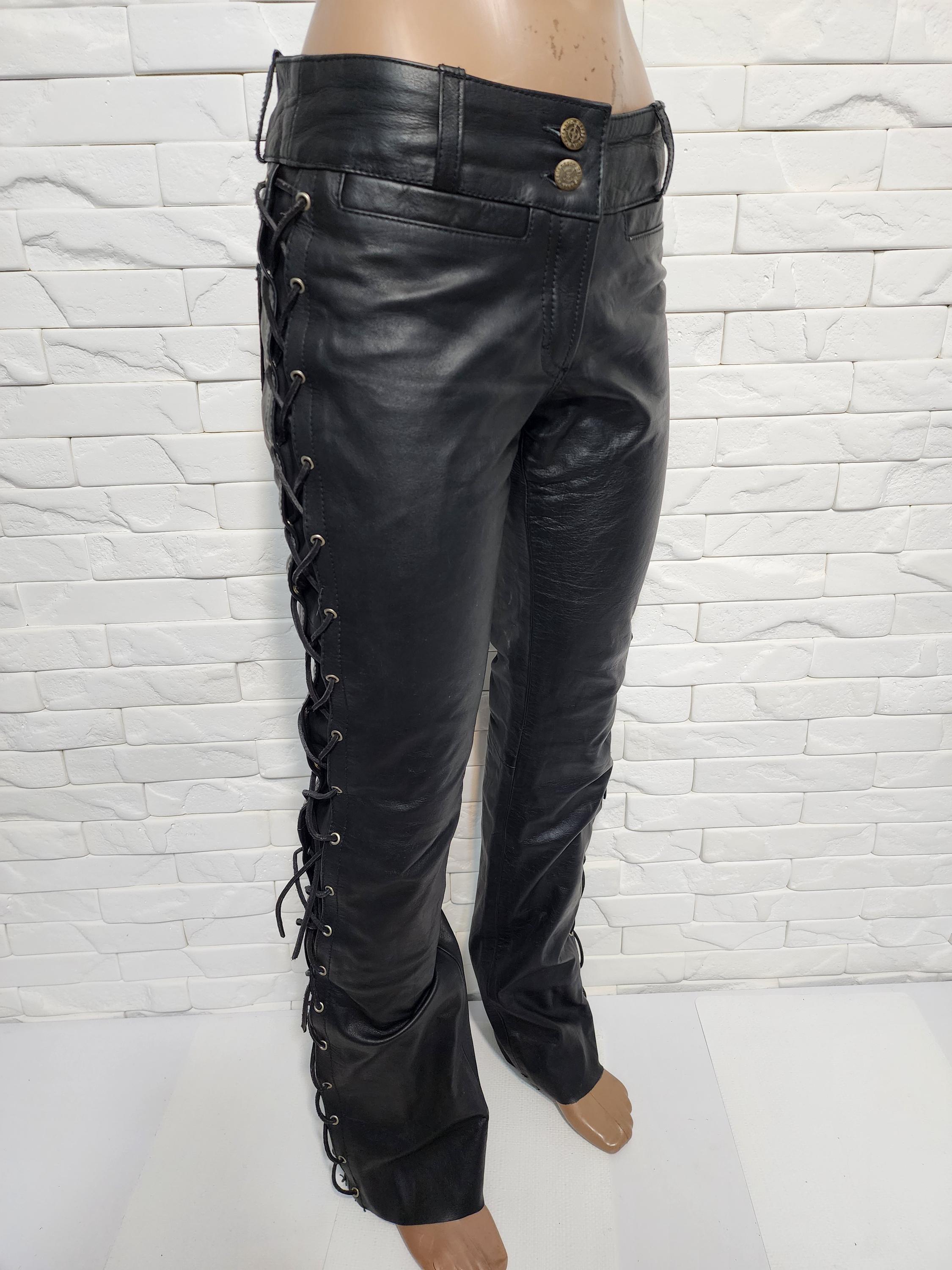 Genuine Leather Lace-up Biker Pants - Women's Black Denim Style - Etsy