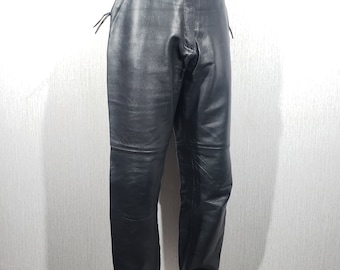 Vintage schwarze Leder Bikerhose - Damen Moto Style