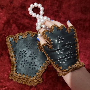 Handmade Black Leather Crochet Driving Gloves