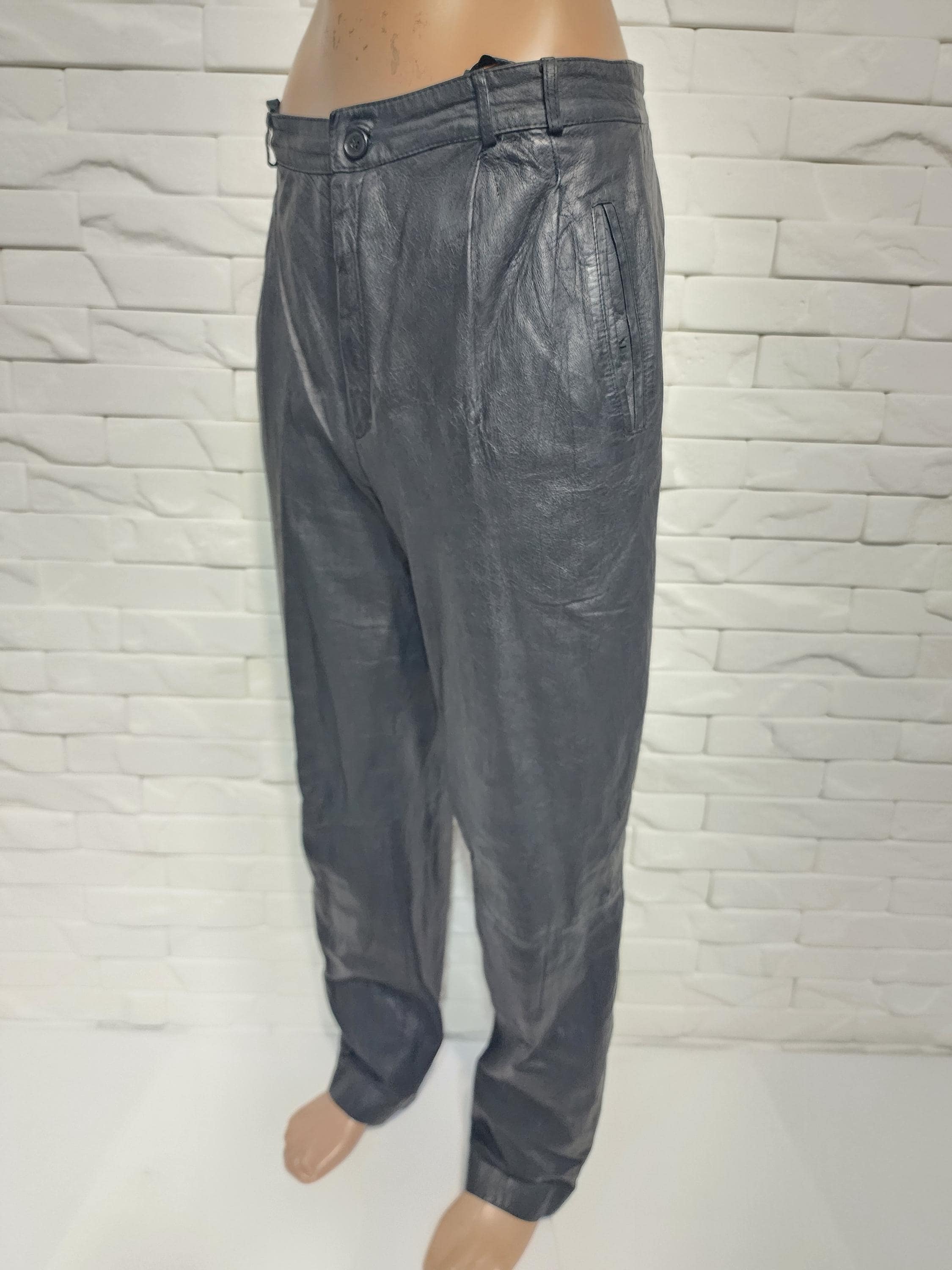 ヴィンテージブラックレザーパンツ：メンズソフトレザートラウザーズ