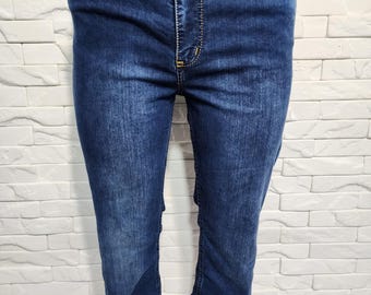 Blauwe denim jeans heren: slim-fit stretchstof, middelhoge taille