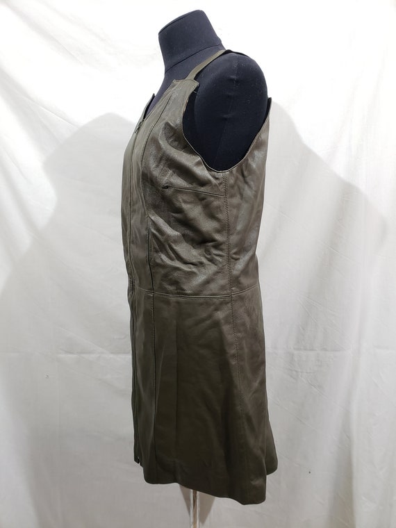 Olive Green Leather Sundress - Women's Zipper Front Dress