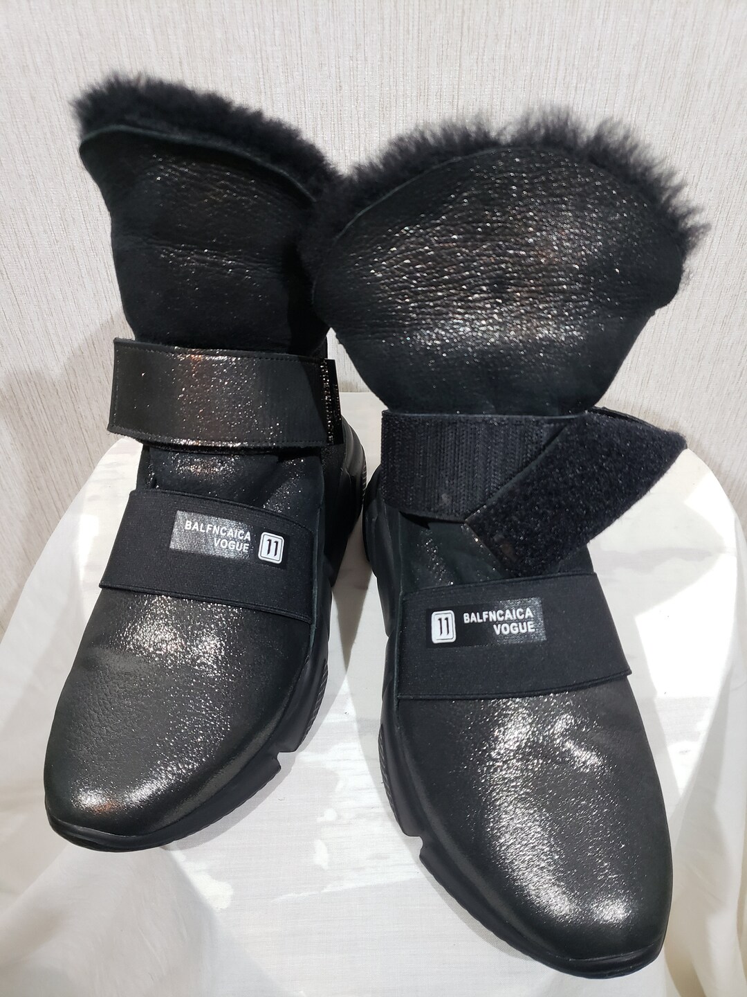 Stylish Women's Leather Boots. Black and White Elegant Leather Boots