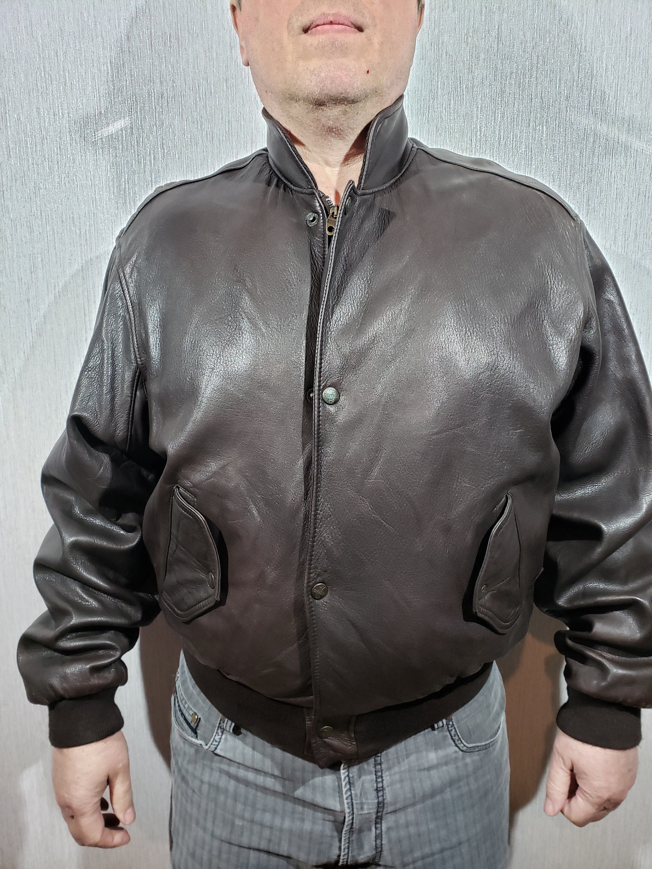 Men's Leather Jacket. Brown Jacket Made of Genuine Durable
