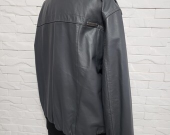 Dark Gray Leather Jacket: Men's Zipper Moto Jacket With Knit