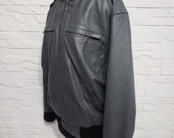 Dark Gray Leather Jacket: Men's Zipper Moto Jacket With Knit