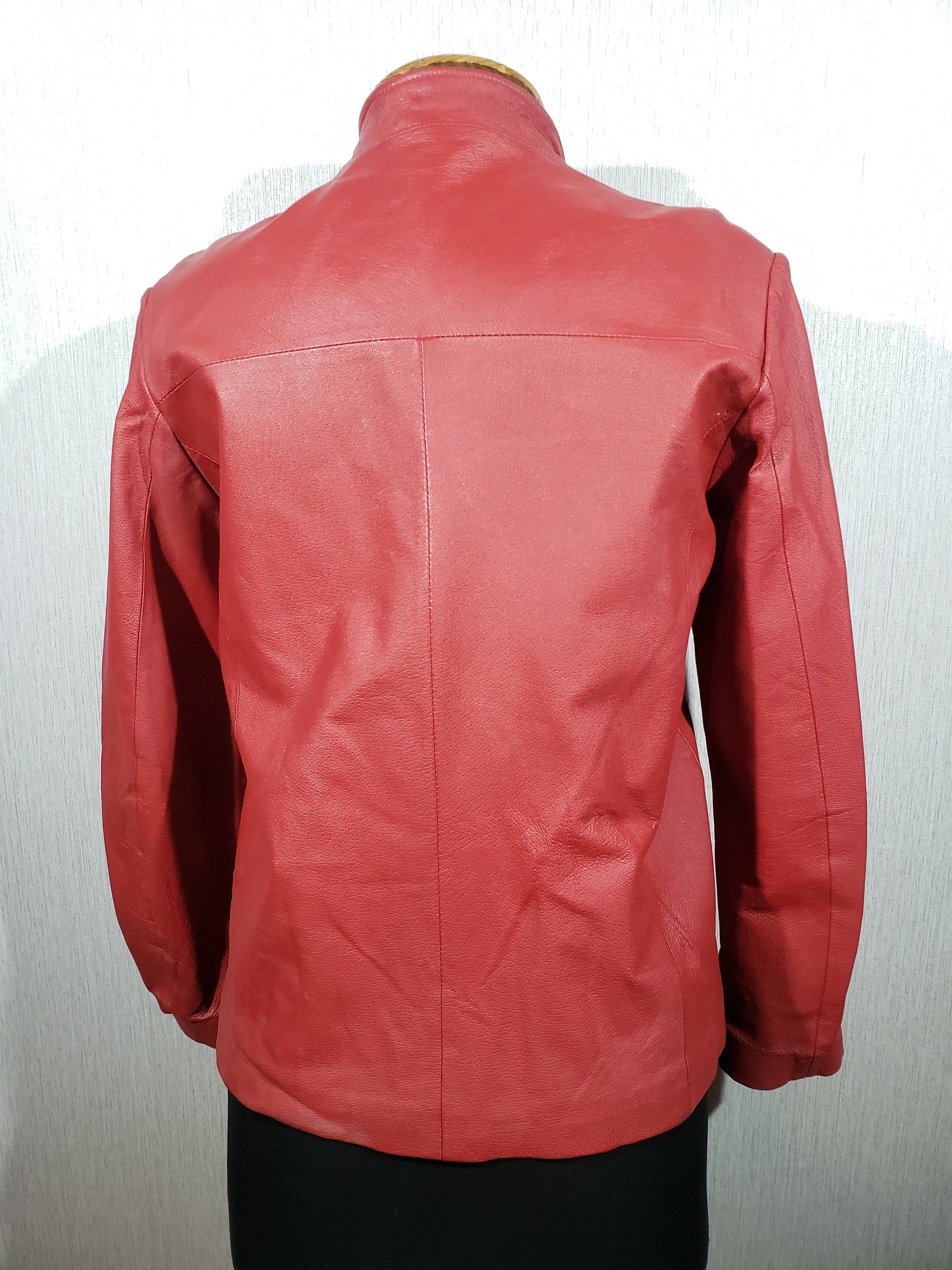 Vintage Red Genuine Leather Jacket: Women's Zip-up, Pockets (33 In