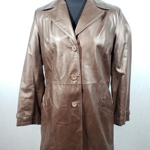 Bronze Leather Jacket: Women&#39;s Classic Button-Up Coat