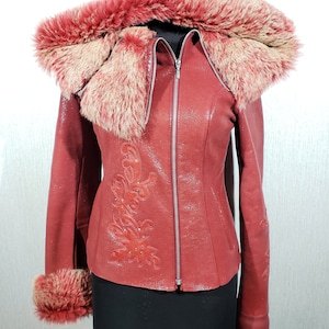Red Sheepskin Coat: Women&#39;s Burgundy Fur Hooded Jacket